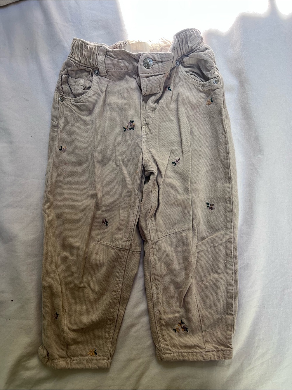 Beige and flower embroidered Zara pants